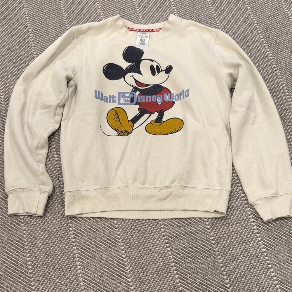 Disney Cream Sweatshirt with Mickey Mouse Graphic- FLAW
